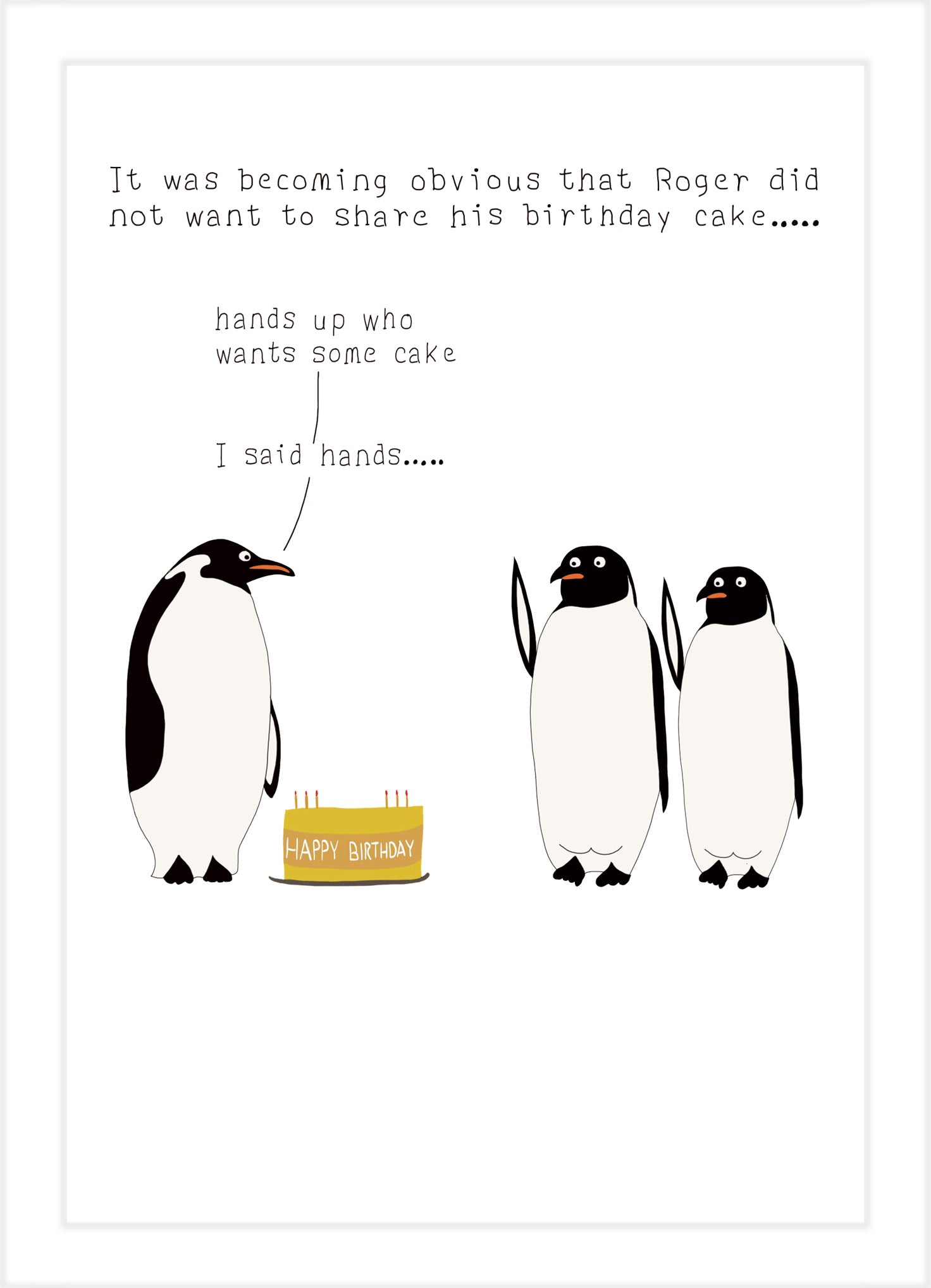 Birthday with illustration of penguins and birthday cake