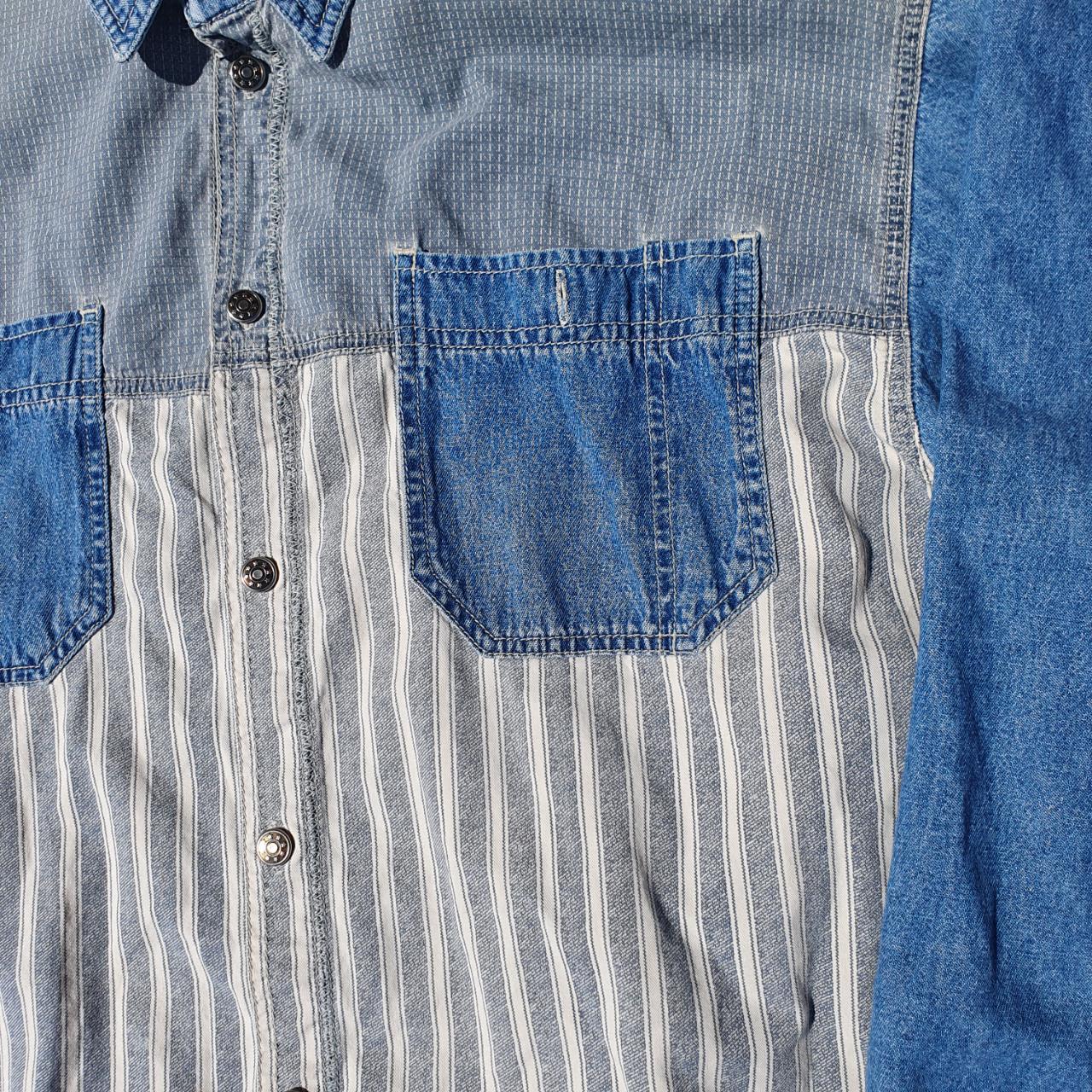 Vintage AKMO WORKS Long Sleeved Light striped Blue shirt