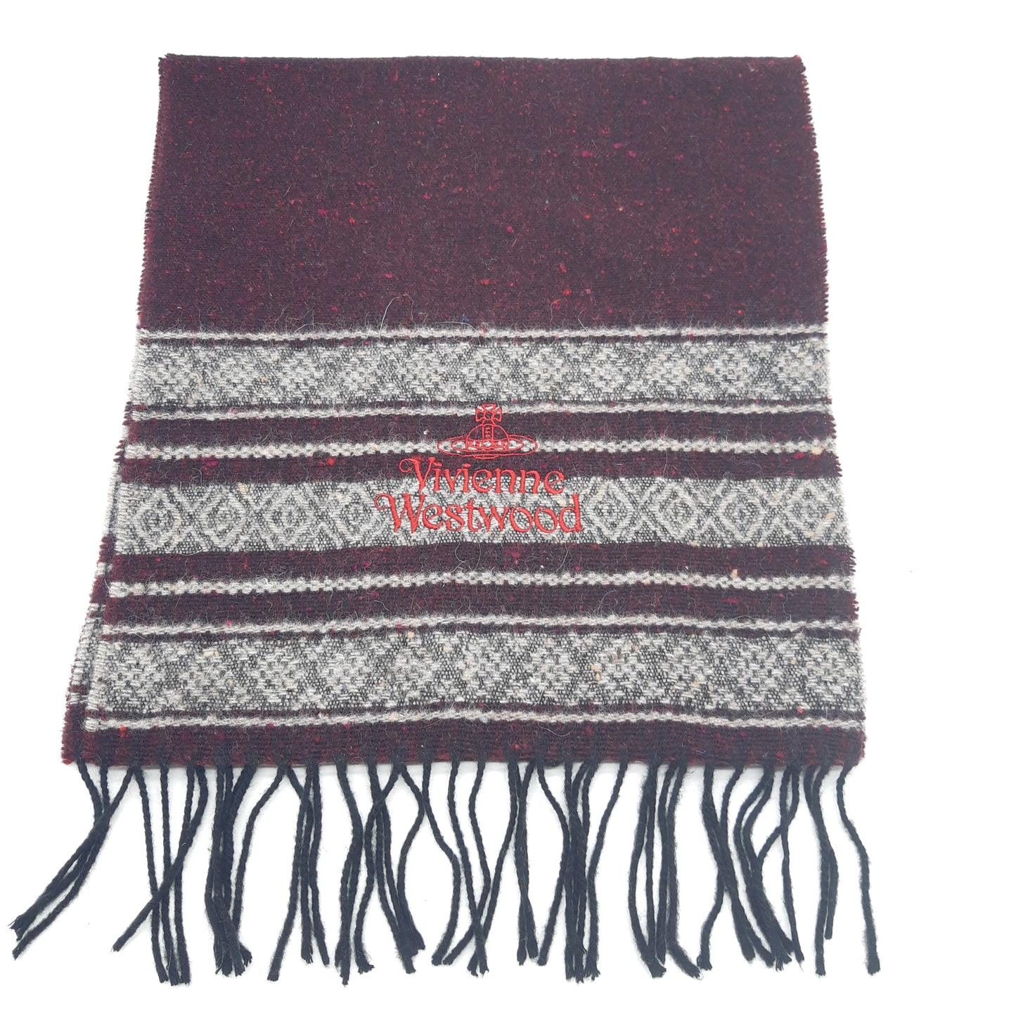 Vivienne Westwood Lambs Wool Scarf  Red and Grey Striped