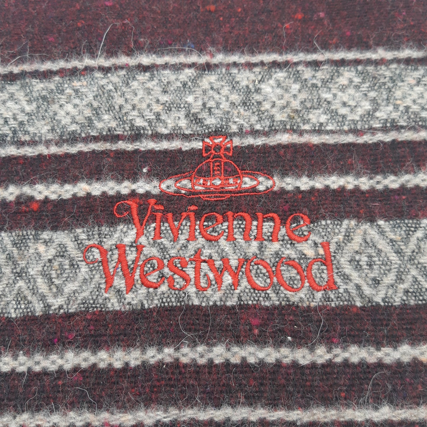 Vivienne Westwood Lambs Wool Scarf  Red and Grey Striped