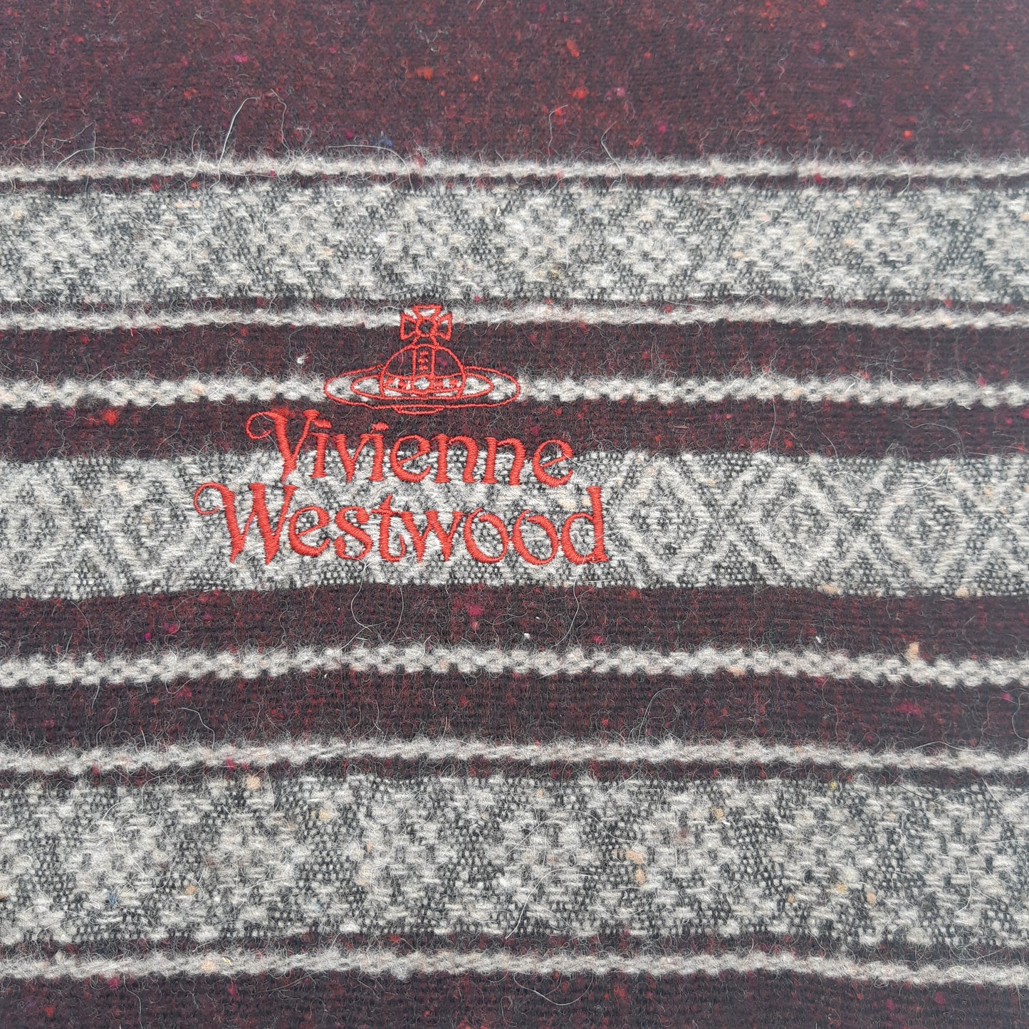 Vivienne Westwood Lambs Wool Scarf  Red and Grey Striped