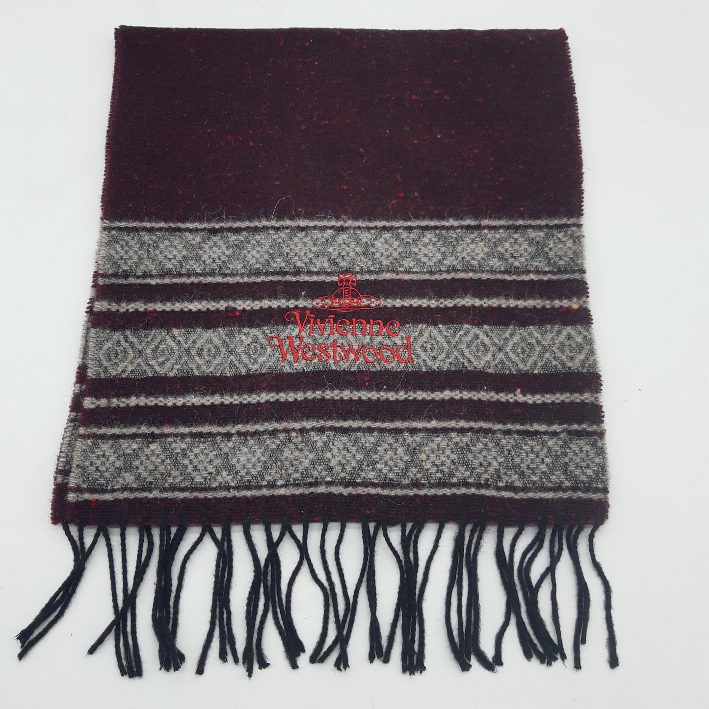 Vivienne Westwood Lambs Wool Scarf  Red and Grey Striped