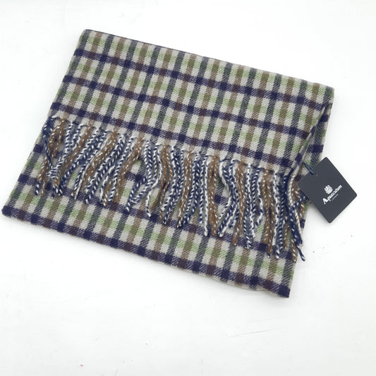 Aquascutum Scarf 100% Lambs wool Green and Purple Check