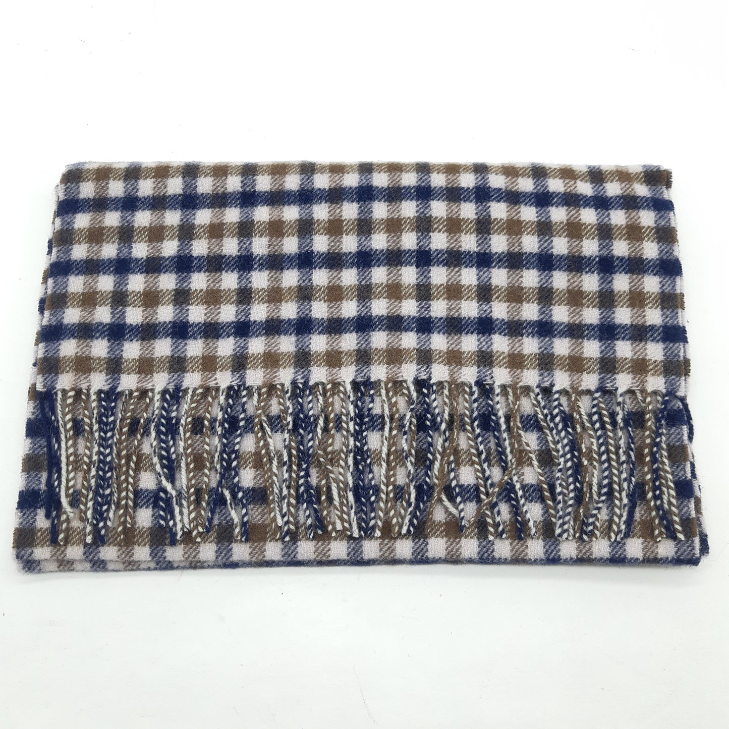 Aquascutum Scarf 100% Lambs wool Brown and Navy Check