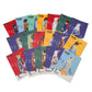 Collection of colourful greeting cards with penguin illustrations on a white background