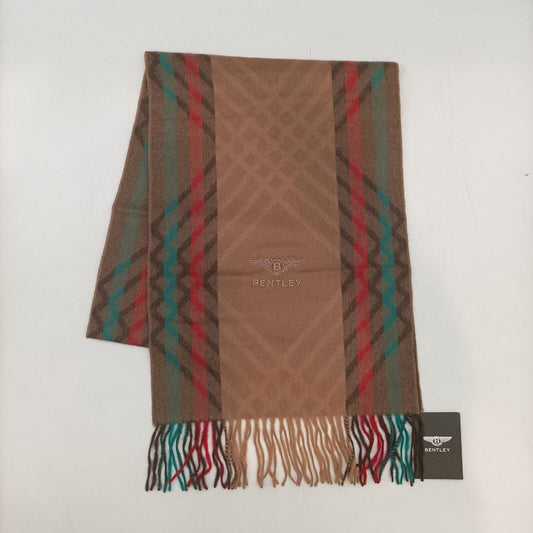 Bentley Beautiful & Soft Luxury 100% Pure Cashmere Scarf Tan ,Red & Green