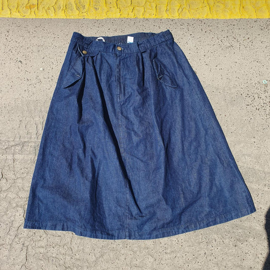 Women's Size 44 Navy Mid-Length Walbusch A-Denim Skirt