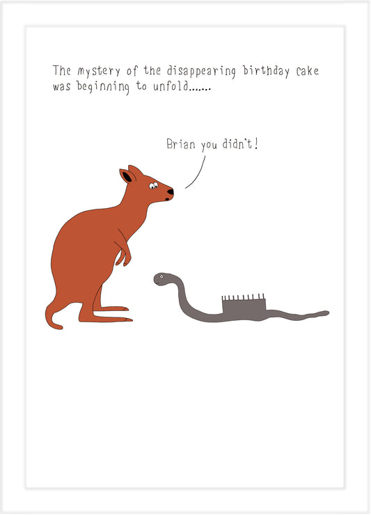 Birthday card with illustration of a kangaroo and snake
