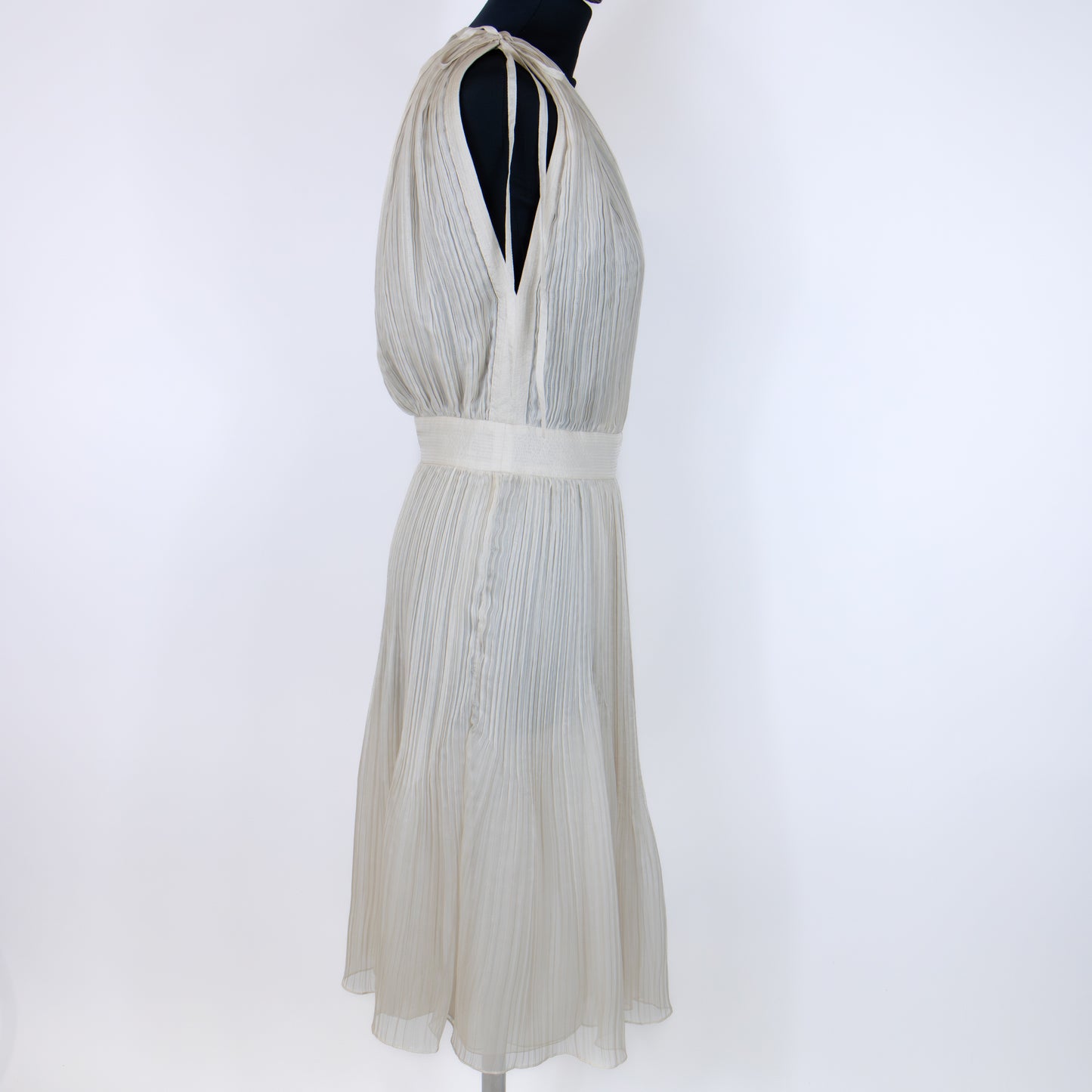 Chloé Safari Beige Plunge Pleated Wrap Knee Length Dress UK 10 RRP £3000