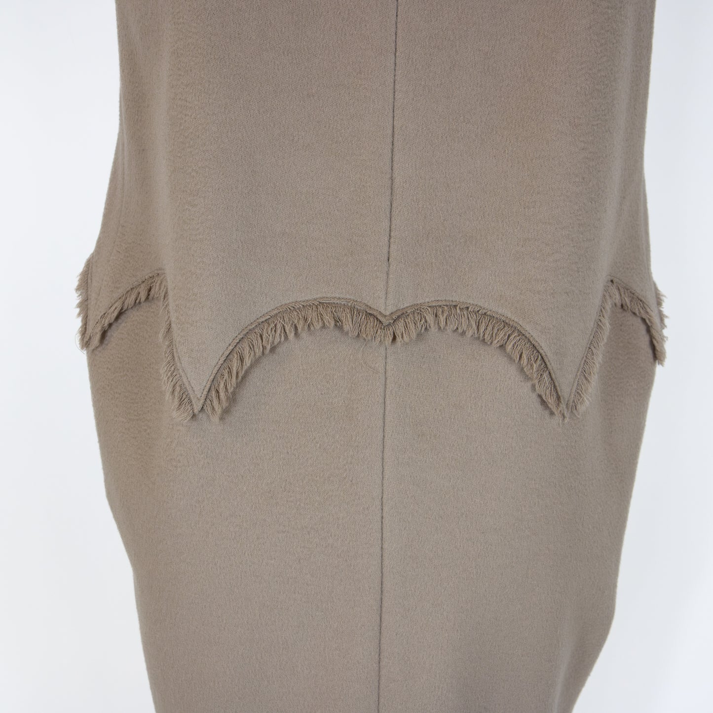 Yves Saint Laurent Alpaca Wool Taupe Fringe Shift Dress UK 8