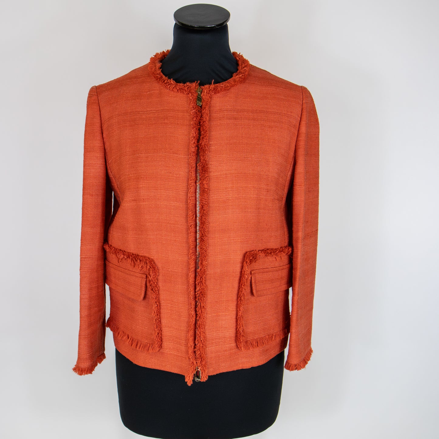 Christian Dior Burnt Orange silk & Linen Cropped Jacket UK 8 RRP £2,000