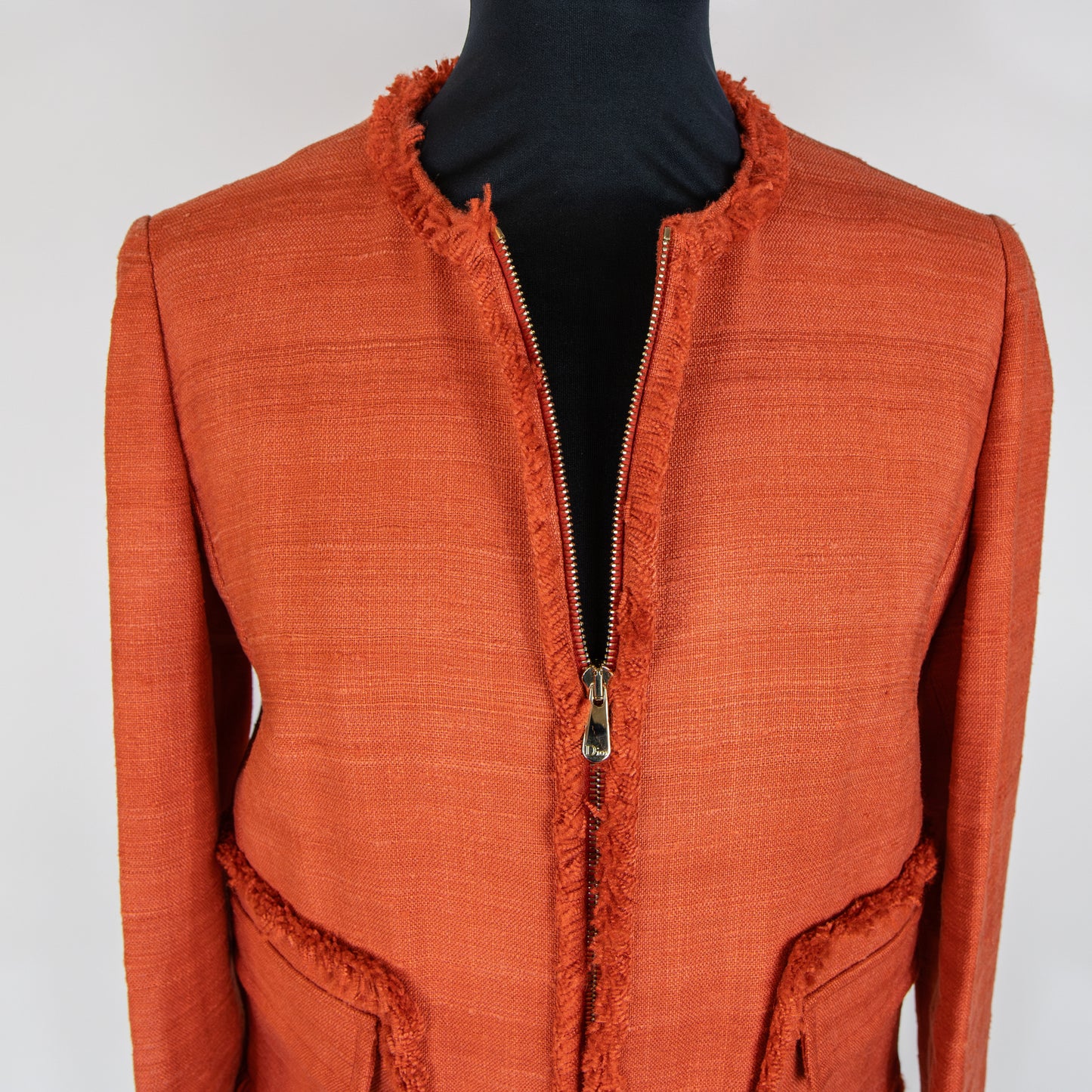 Christian Dior Burnt Orange silk & Linen Cropped Jacket UK 8