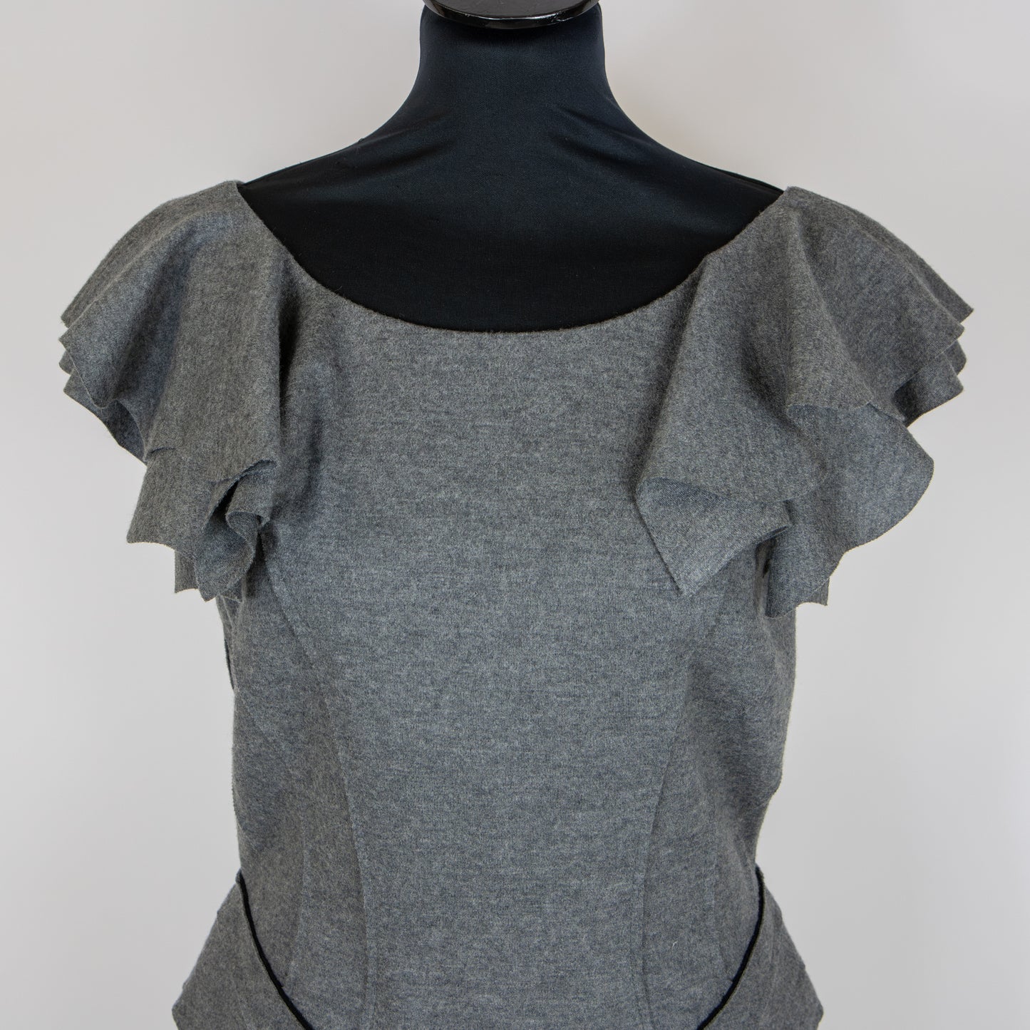 Fendi Grey Panelled Flounce Shoulder Fleece Wool Dress UK 14 RRP £1,000