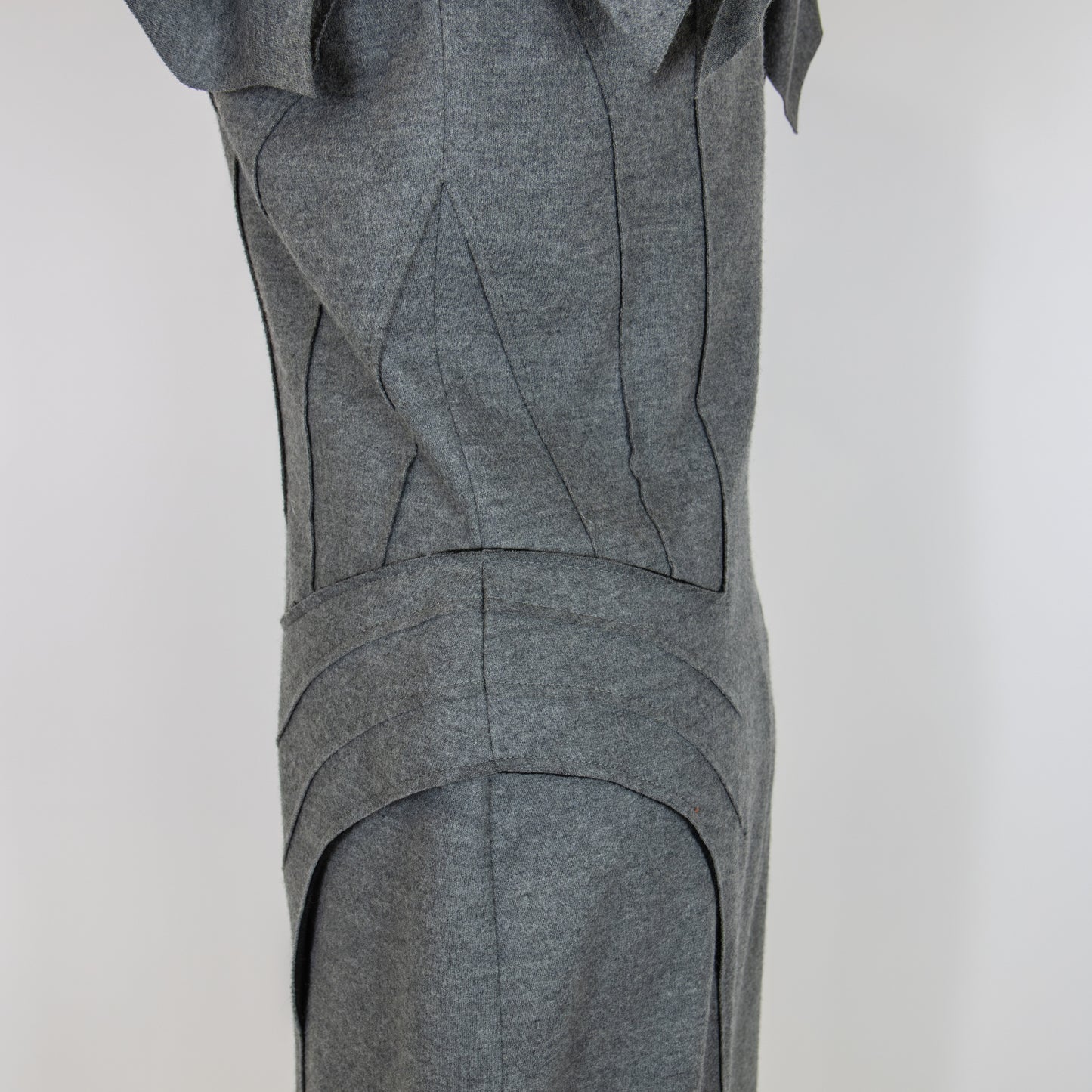 Fendi Grey Panelled Flounce Shoulder Fleece Wool Dress UK 14