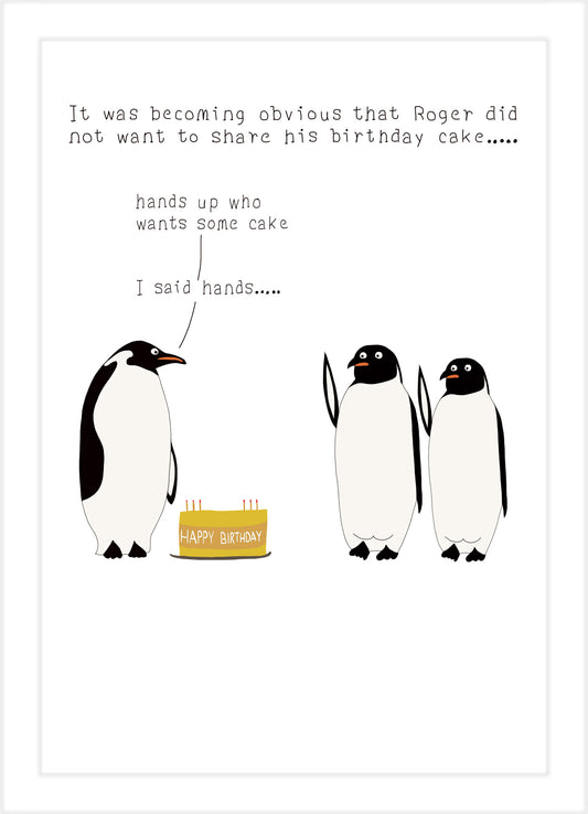 Birthday with illustration of penguins and birthday cake