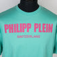 Philipp Plein Teal Green & Pink Logo Print T Shirt White X Large
