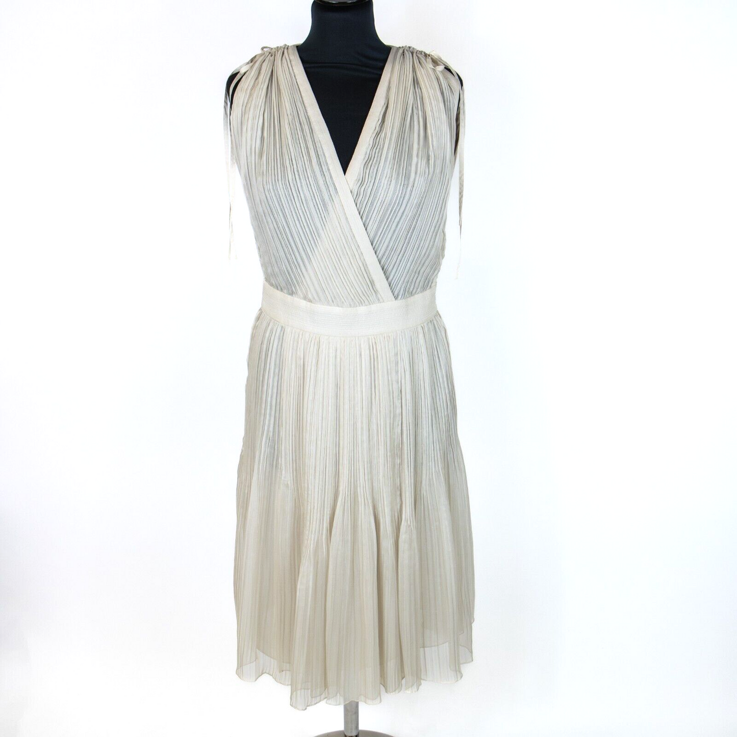 Chloé Safari Beige Plunge Pleated Wrap Knee Length Dress UK 10 RRP £3000