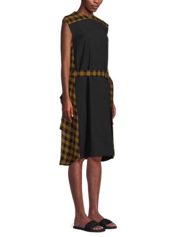 Kenzo Black and Brown Buffalo Sleeveless Check Belt Dress BNWT